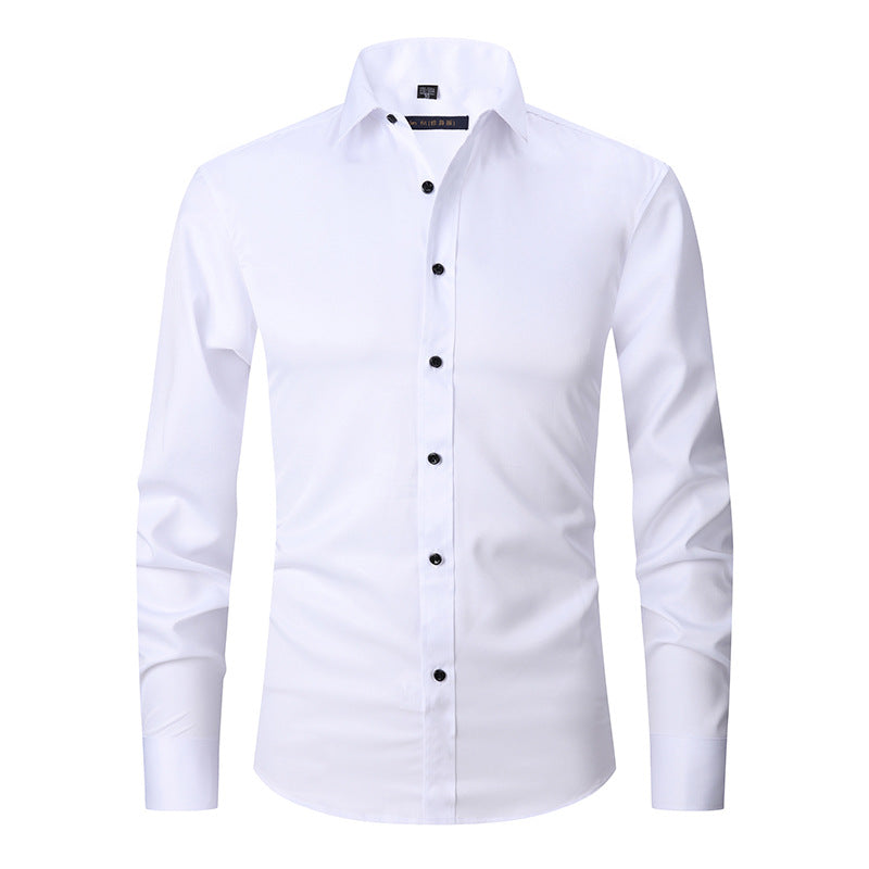 Solid-color Stretchy Cardigan Wrinkle-resistant Long-sleeve Shirt
