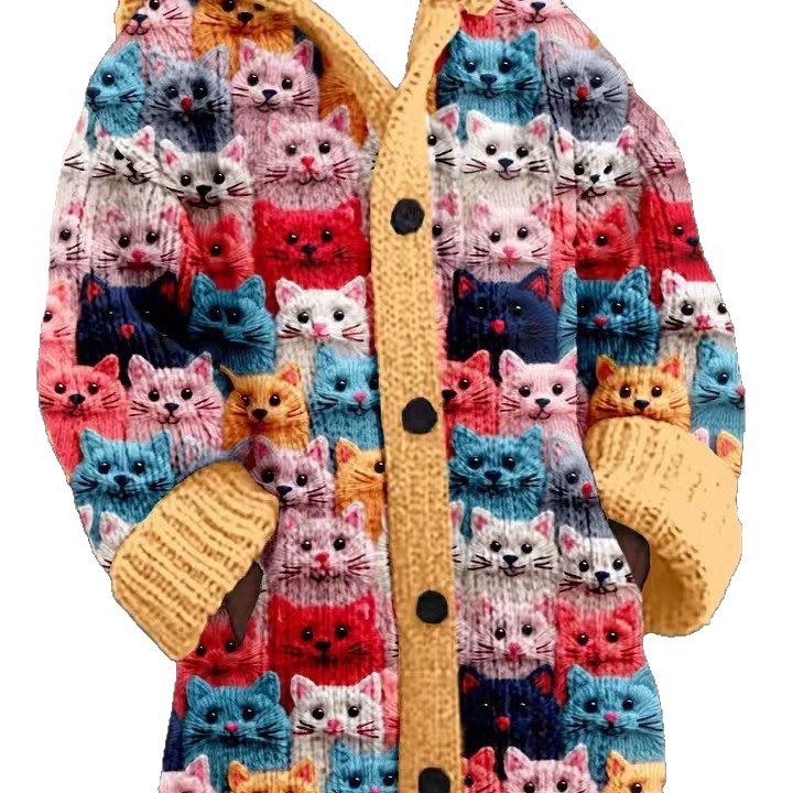 Halloween Animal 3D-Printed Casual Hooded Cardigan Top Coat