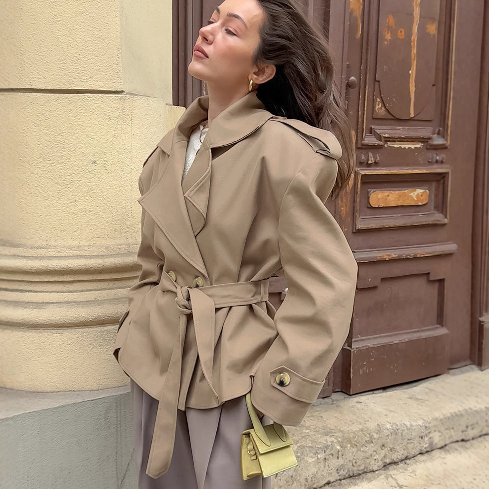 Trendy Casual Lace Up Waist-tight Mid-length Khaki Trench Coat For Women
