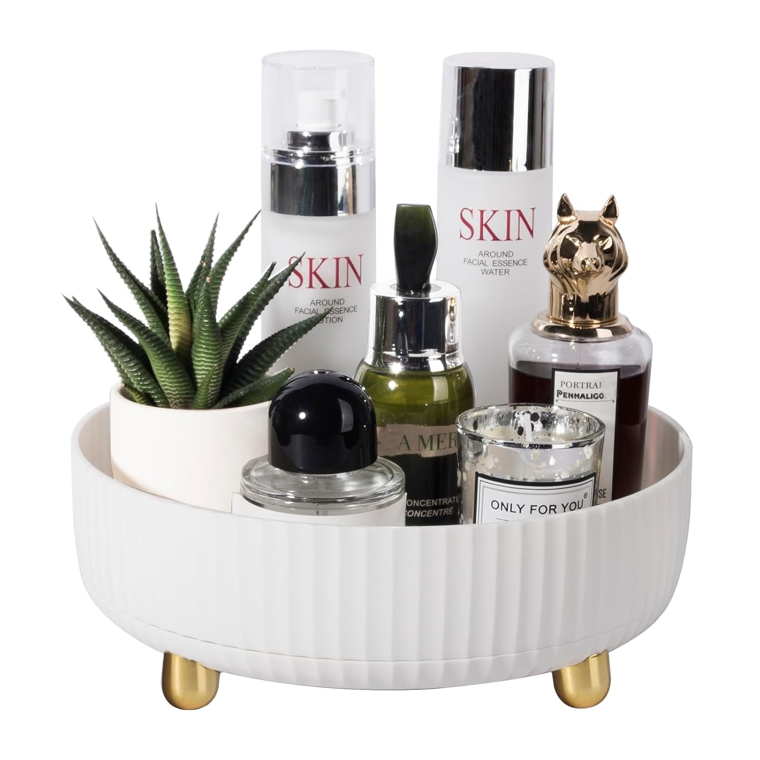 Makeup Perfume Organizer Tray 360 Degree Rotating Lazy Susan Skincare Lotion Organizer Spinning Cosmetics Storage For Dresser, Vanity, Bathroom Countertop
