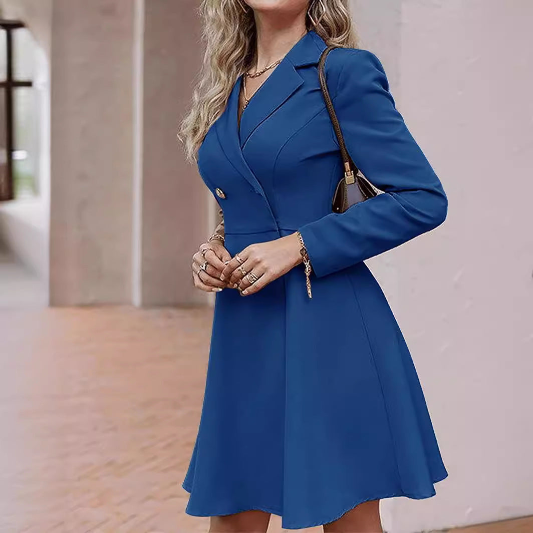 Solid-Color Double-Breasted Long-Sleeve Trench Coat Fashionable Slim-Fit Outerwear
