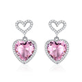 New Light Luxury Premium Feeling Pink Crystal Heart Earrings For Women Girls Niche Design Earrings Birthday Jewellery Gift