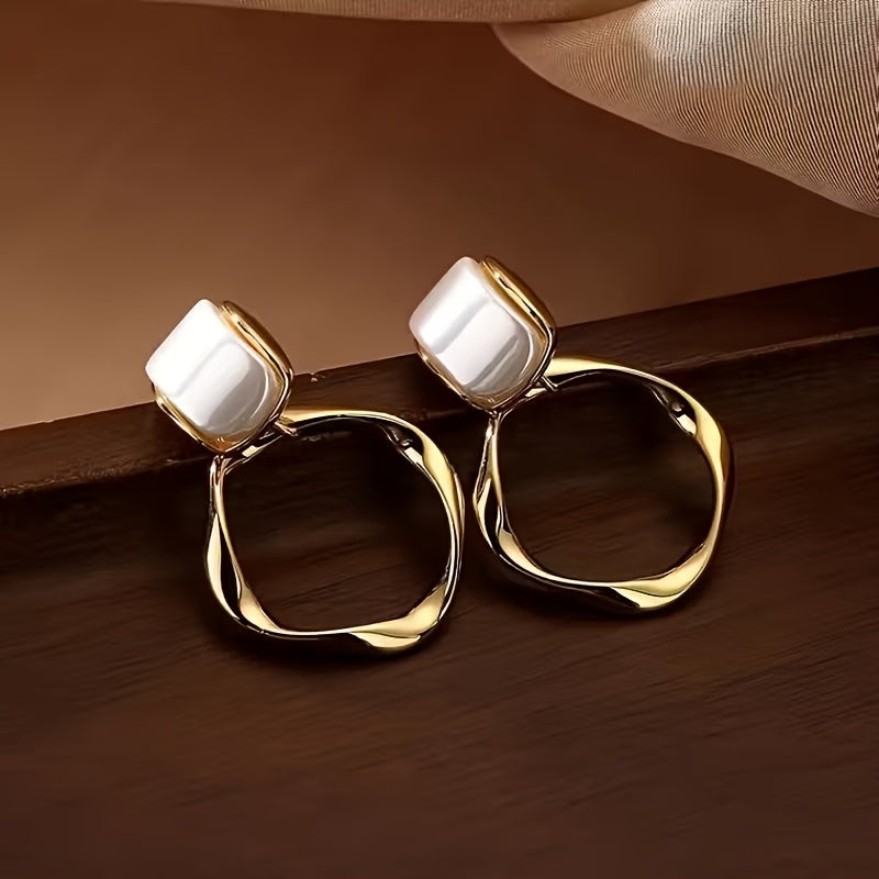 1 Pair Elegant Geometric Metal Hoop Dangle Earrings, Trendy Fashion Accessories, Perfect For Women's Daily & Banquet Wear, Unique Jewelry Gift