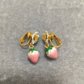 Enamel Strawberry Silver Needle Earrings For Women