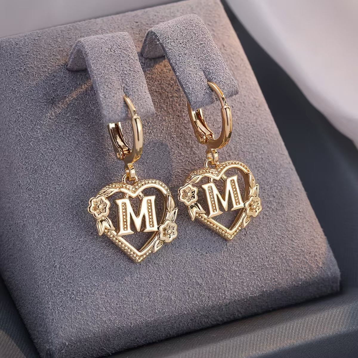 European And American Golden Heart-shaped Letter Earrings