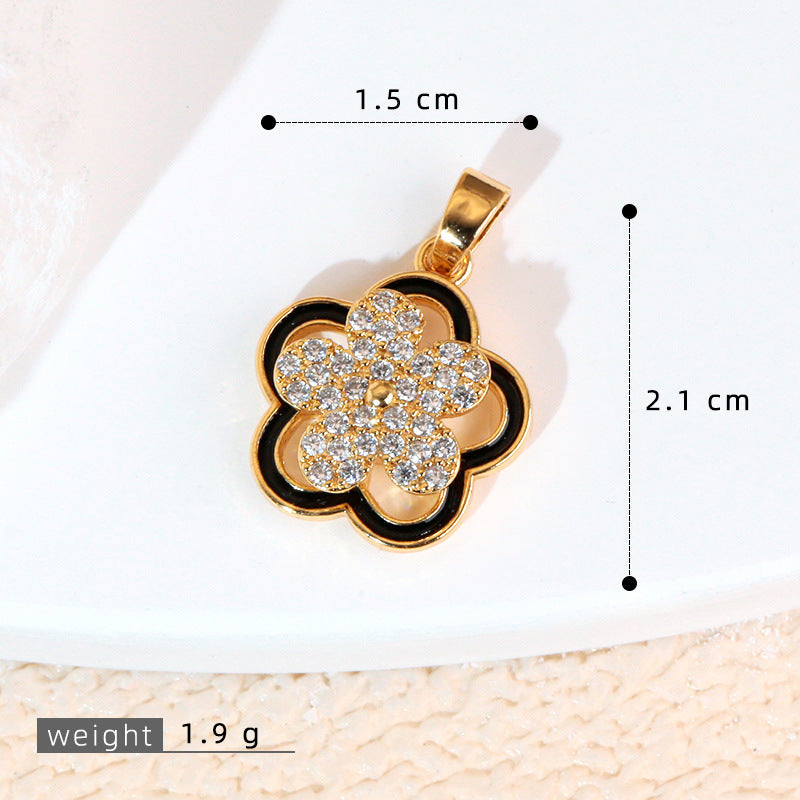 Copper Micro-pave Set Rotating Four-leaf Clover Necklace Pendant
