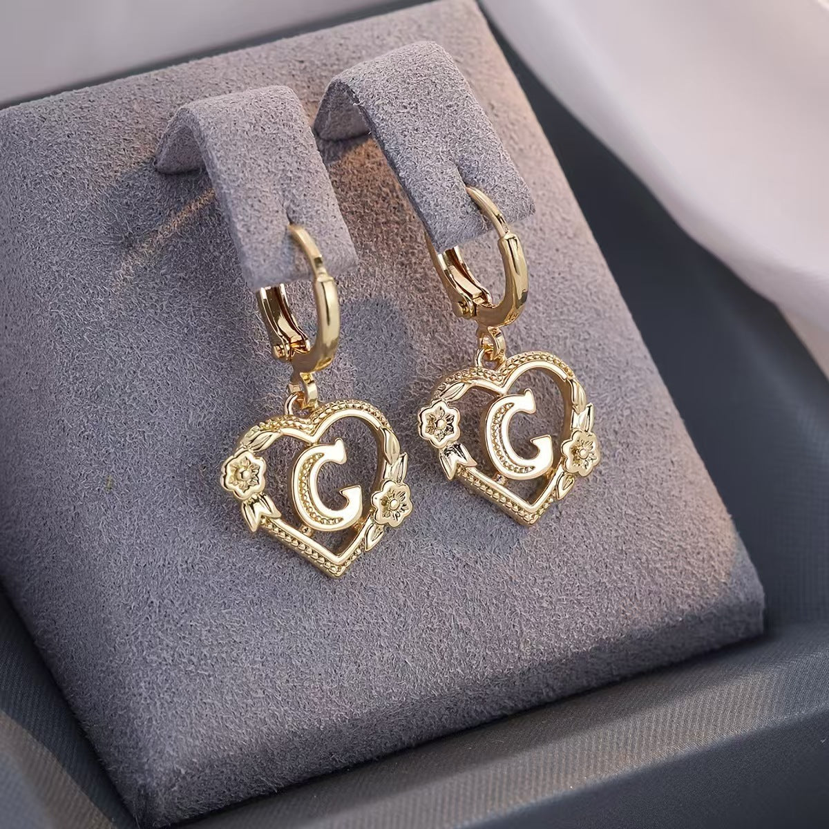 European And American Golden Heart-shaped Letter Earrings