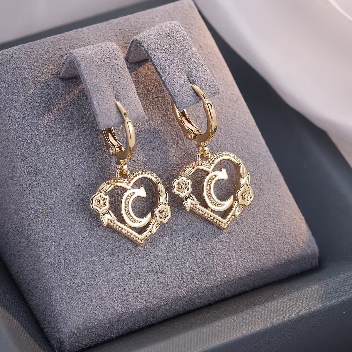 European And American Golden Heart-shaped Letter Earrings