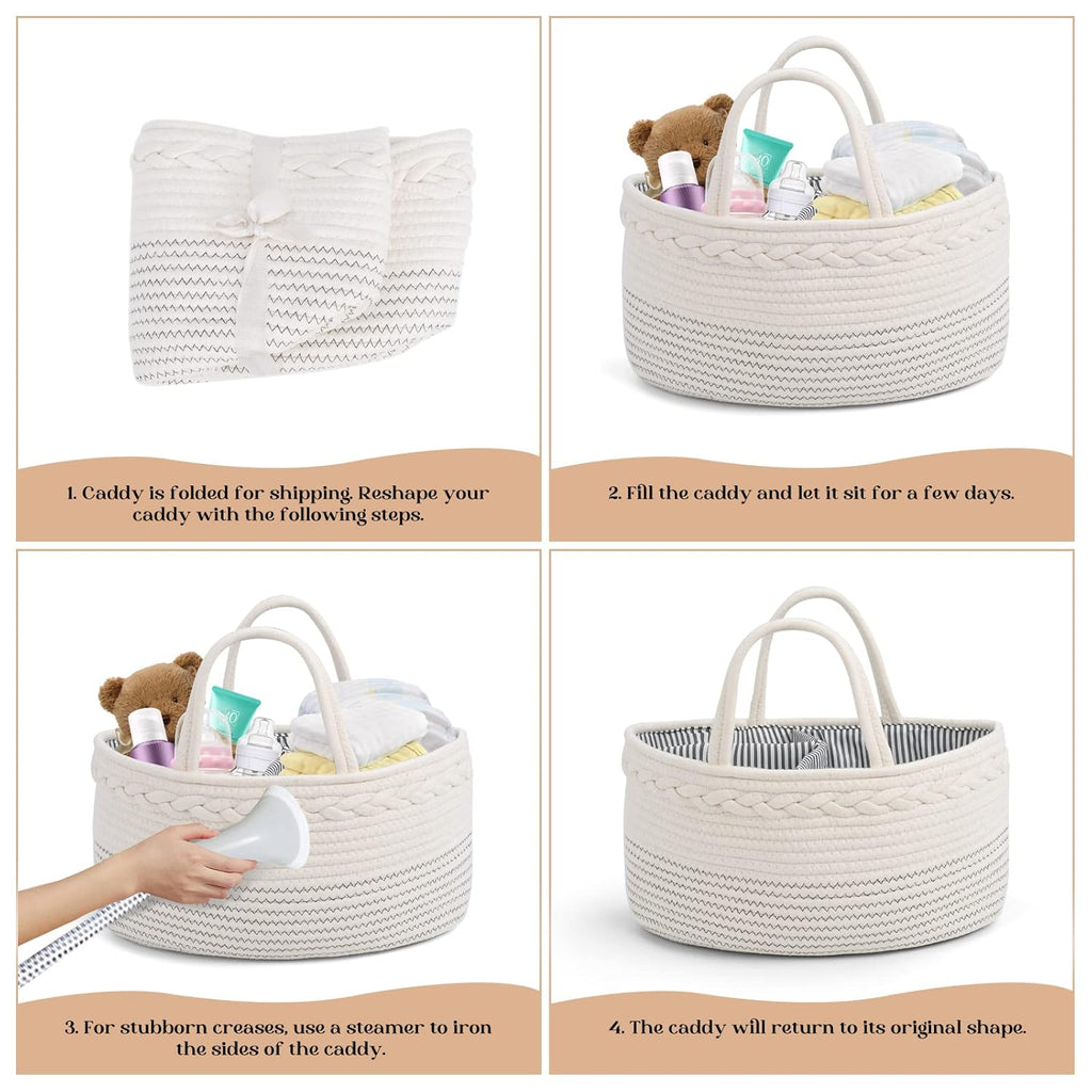 Diaper Caddy Organizer, Large Cotton Rope Nursery Baby Basket, Changing Table Organizer For Baby Diaper Storage, Portable Car Organizer With Removable Divider, Baby Shower Gifts