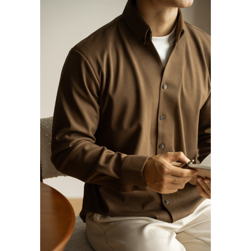 Mens Warm V Neck Long Sleeve Shirt Casual Turn Down Collar