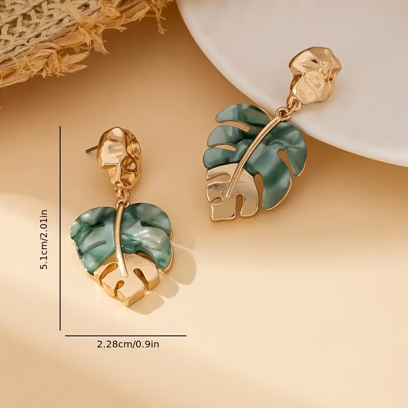 1 Pair Vintage Boho Style Leaf Dangle Earrings, Elegant & Chic, For Women's Daily Wear, Banquets & Vacations, Exquisite Female Jewelry Gift