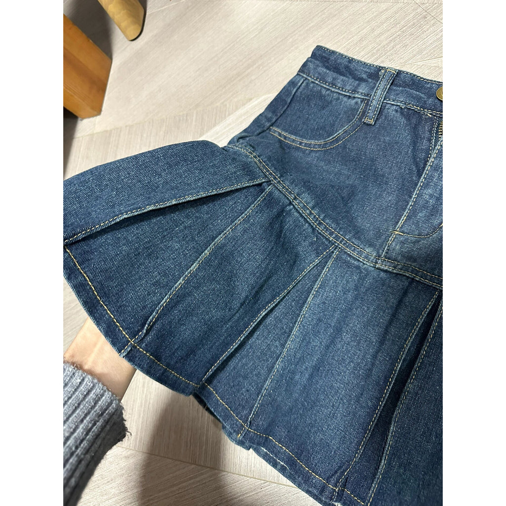 Retro High-waisted Denim A-line Pleated Skirt That Flatters