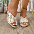 Women's Casual Floral Block-Heel Peep-Toe Slide Sandals