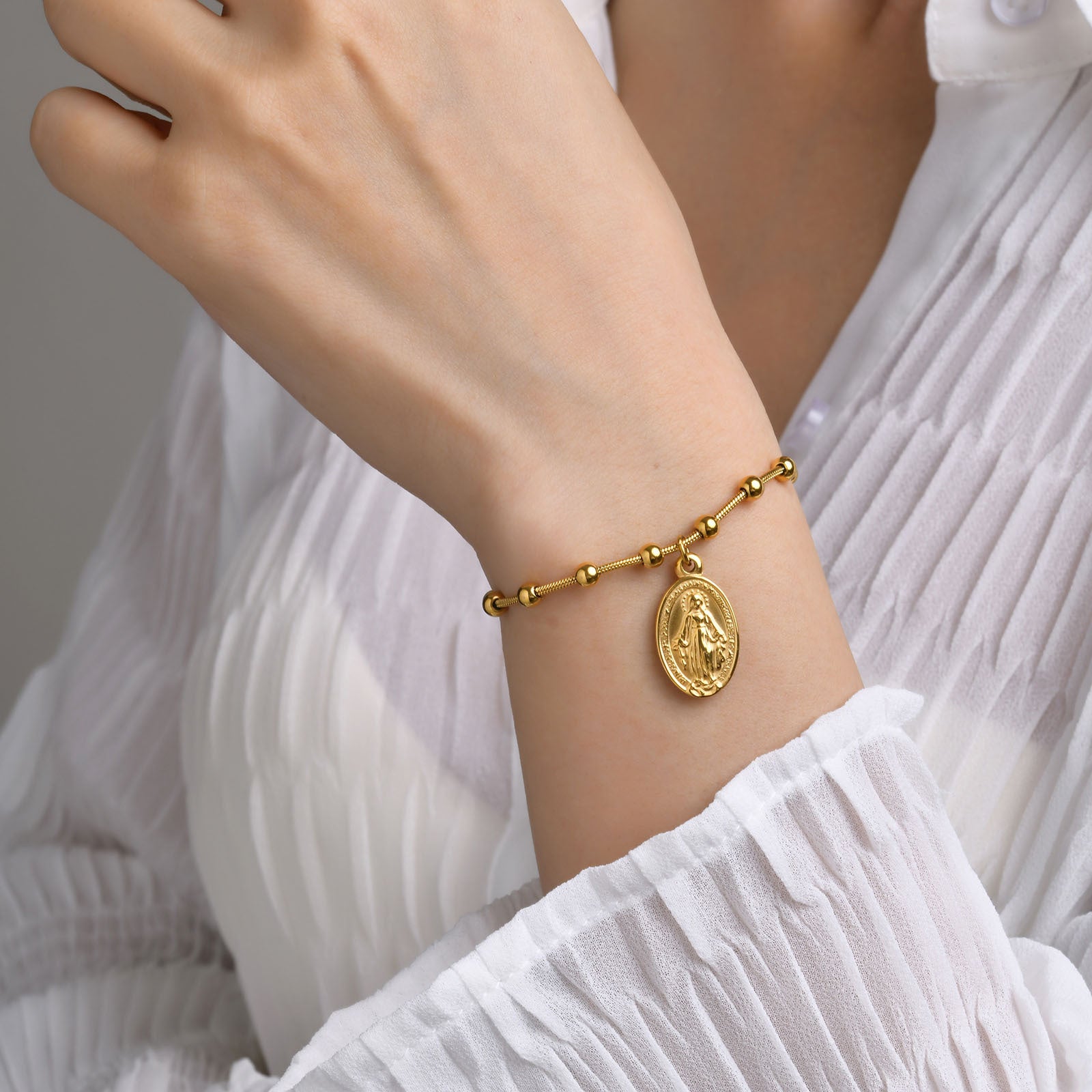 Cross Oval Stainless Steel Bracelet