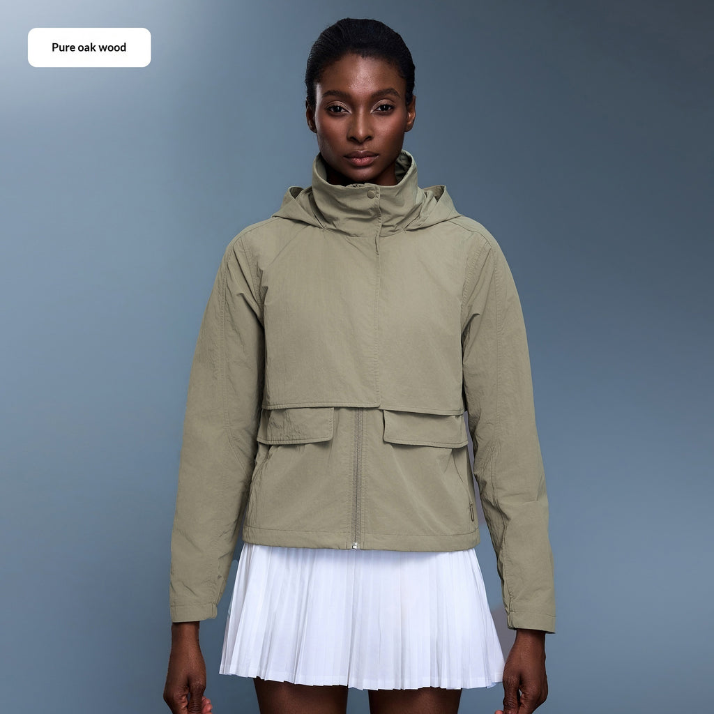 Womens Outdoor Water-Resistant Wear-Resistant Stowable Hooded Loose Casual Jacket