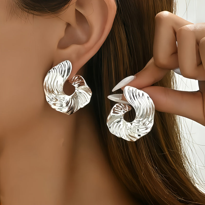 1 Pair Boho Style Irregular Spiral Texture Geometric Earrings, Elegant Design, Perfect For Women's Daily Wear, Banquets & Vacations, All-Season Jewelry Gift