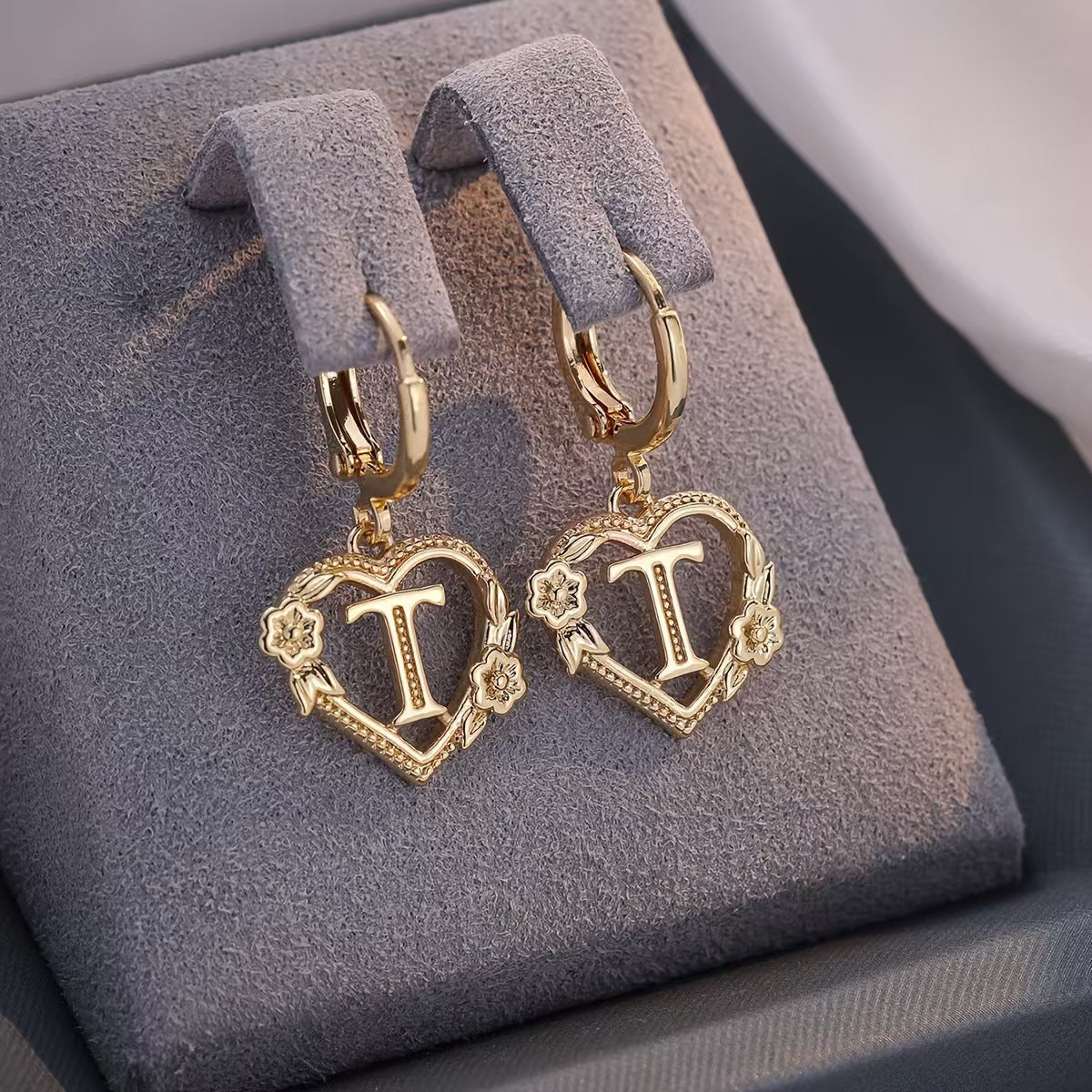 European And American Golden Heart-shaped Letter Earrings