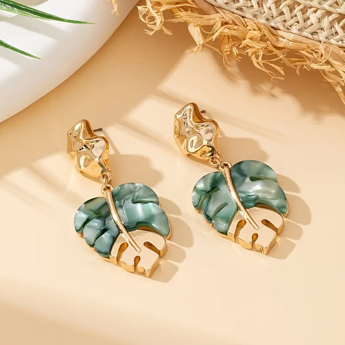 1 Pair Vintage Boho Style Leaf Dangle Earrings, Elegant & Chic, For Women's Daily Wear, Banquets & Vacations, Exquisite Female Jewelry Gift
