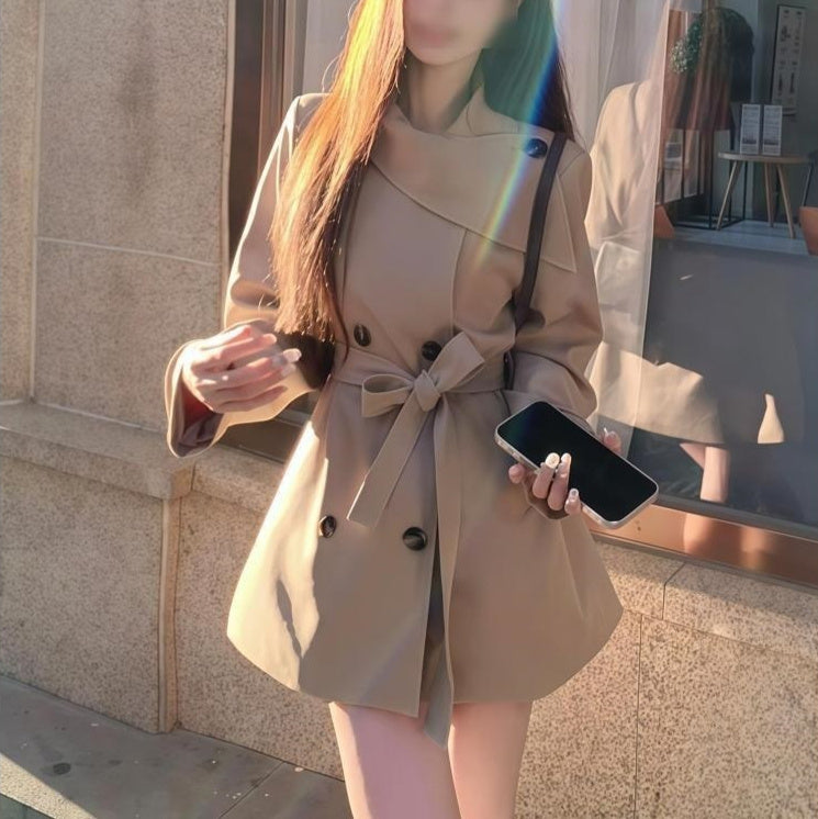 Women's Petite Casual Springautumn New Korean Version Waist-cinching Elegant Coat