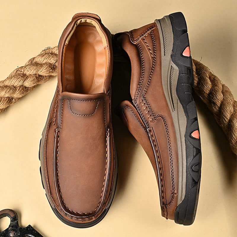 Mens Large-size Slip-on Lightweight Casual Leather Shoes