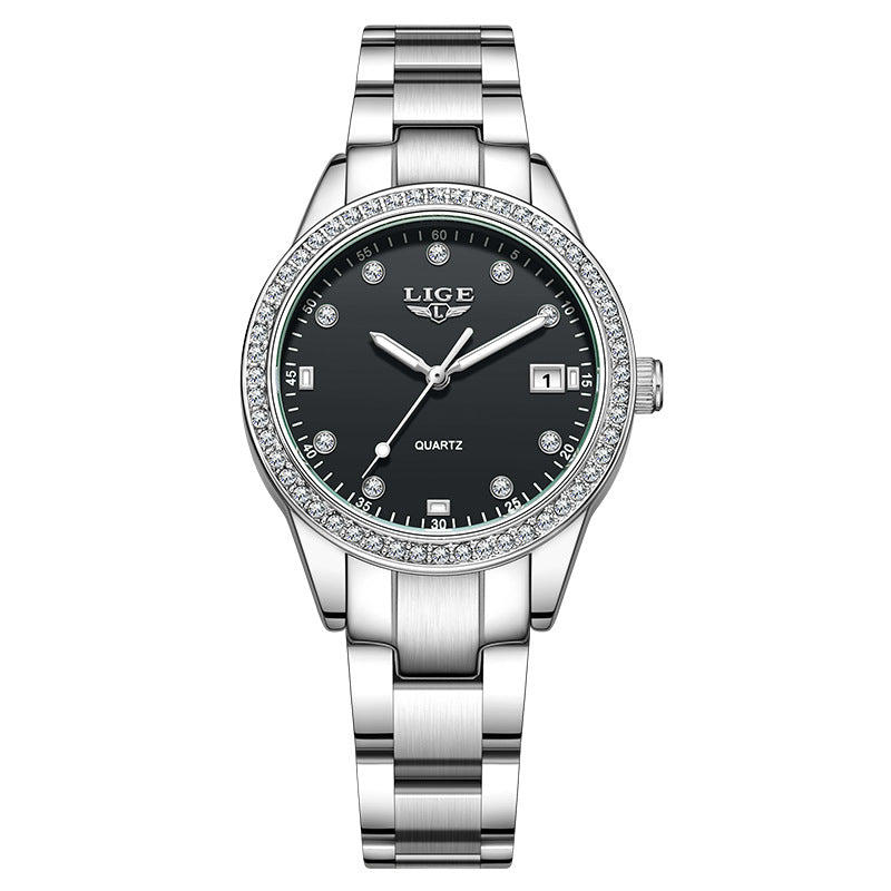 Fashion Girl Quartz Watch Diamond-encrusted Multifunctional Waterproof Luminous