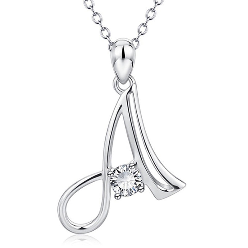 Cubic Zircon Alphabet Pendants Silver Color Letter Pendant Necklace