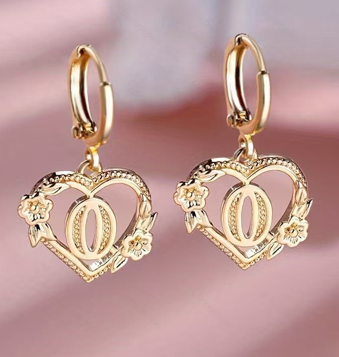 European And American Golden Heart-shaped Letter Earrings