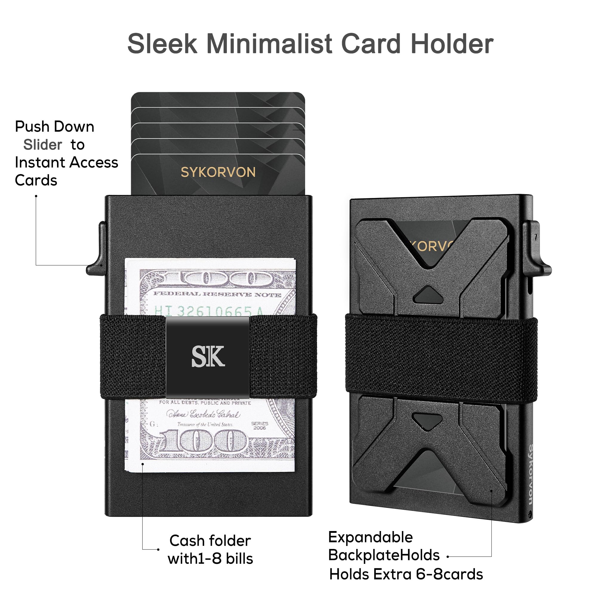 Minimalist Card Holder Wallet For Men, Aluminum Slim Metal Wallet With Money Band, RFID Blocking Up Wallet, Holds 12Cards Plus Cash