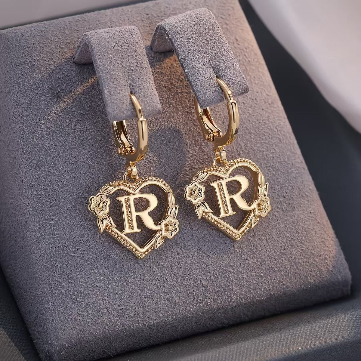 European And American Golden Heart-shaped Letter Earrings