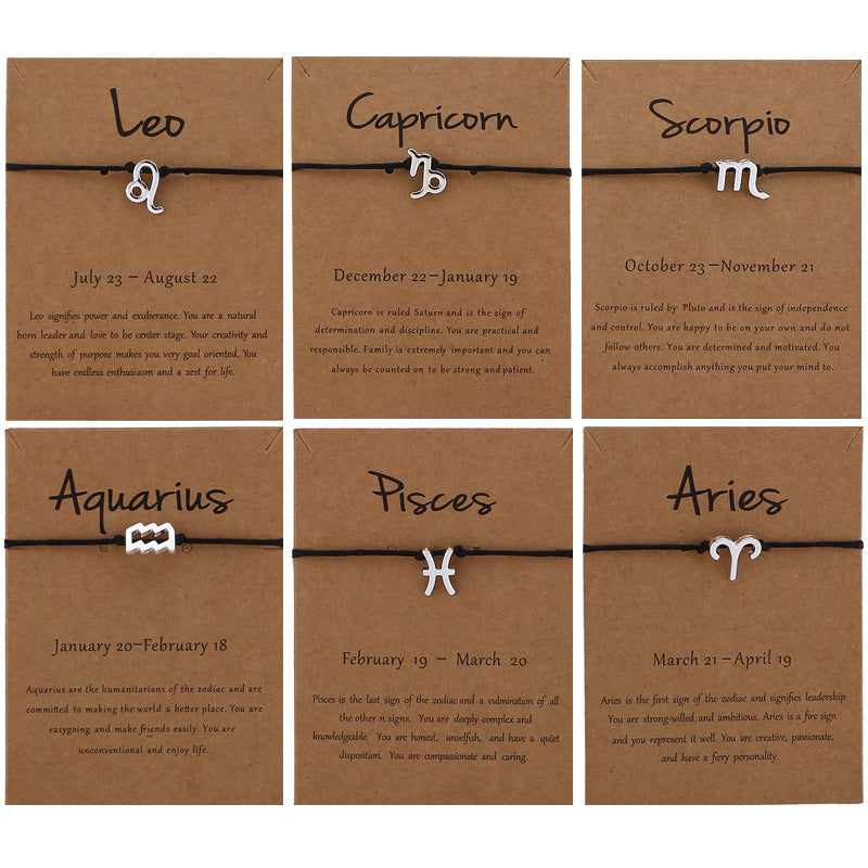 12 Constellation Zodiac Sign Rope Bracelet Adjustable Couple Bracelets