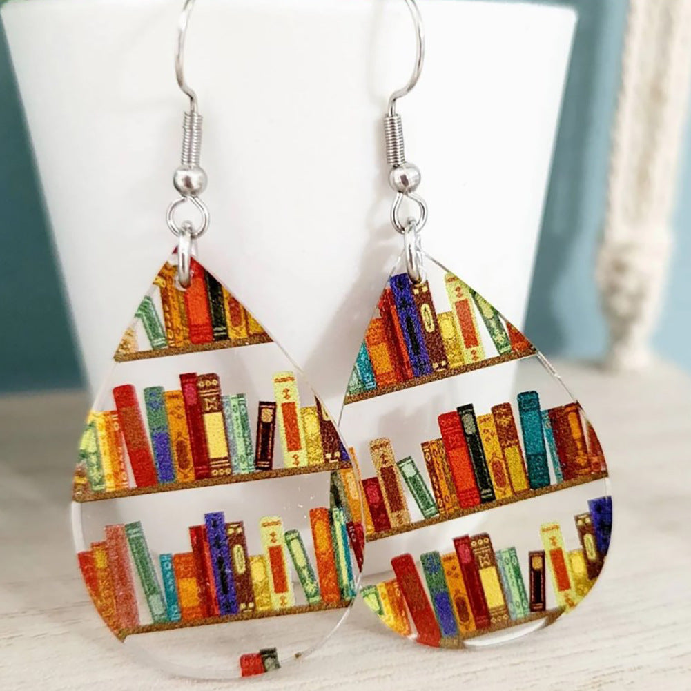 Acrylic 3D Painted Book Dangle Earrings