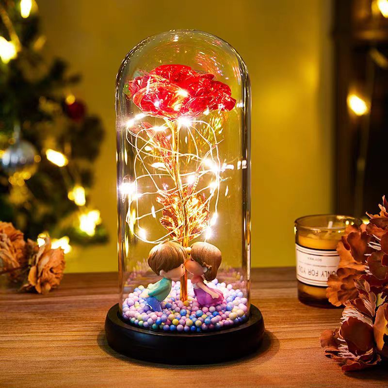 Eternal Rose LED Light Foil Flower In Glass Cover Night Lights Valentines Day Gifts Lamp Decor For  Home Bedroom Wedding Gift Valentine's Day Gifts