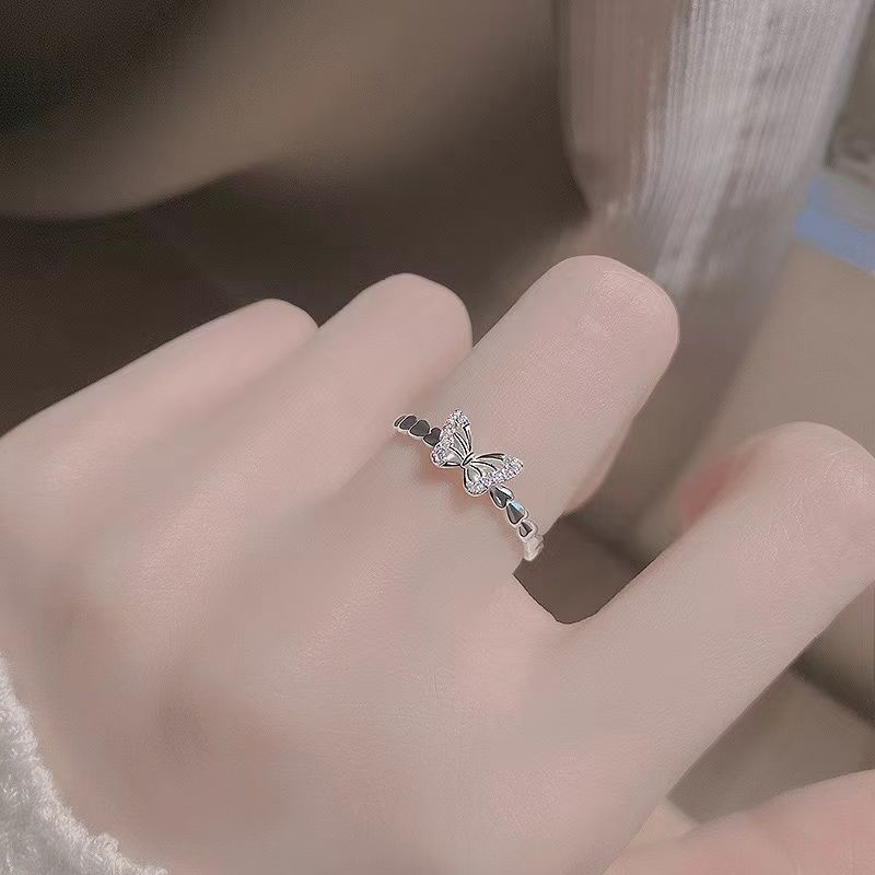 Butterfly Zircon Ring Womens Pinky Ring Niche Design Light Luxury
