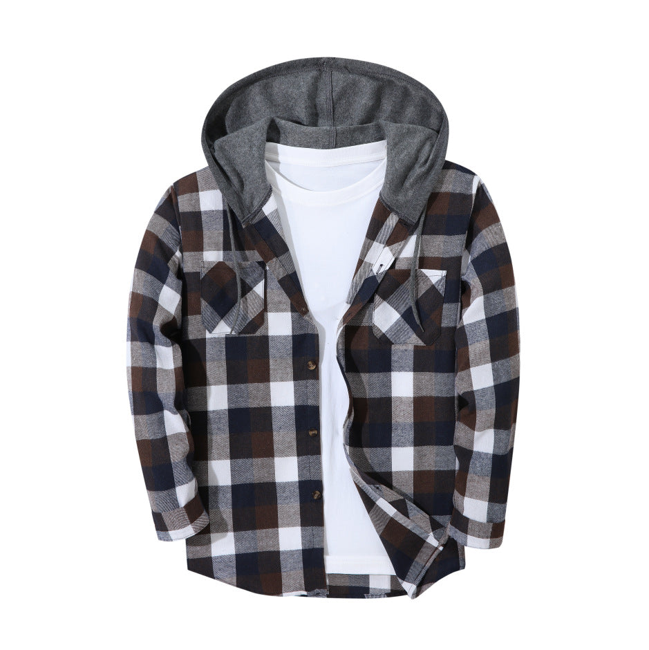 Mens Trendy Plaid Hooded Jacket